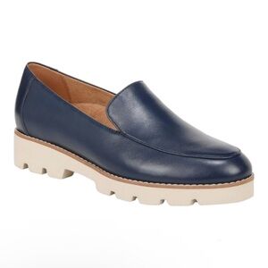 Vionic Kensley Navy Leather Loafers with Cream Sole